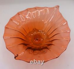 Bohemian Victorian Harrach Orange Pink Art Glass Jack in the Pulpit Optic Bowl