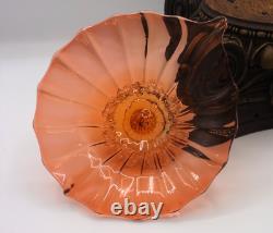 Bohemian Victorian Harrach Orange Pink Art Glass Jack in the Pulpit Optic Bowl