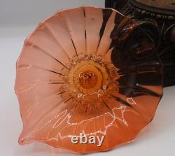 Bohemian Victorian Harrach Orange Pink Art Glass Jack in the Pulpit Optic Bowl