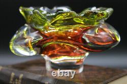 Bohemian art glass vase Abstract Vase/Bowl Josef Hospodka in lime Green & Pink