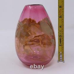 Brent Cox 1980 Studio Art Glass Vase Pink with gold oil spots swirl 6