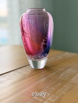 Buzz Blodgett Studio Art Glass Sea Foam Vase, Signed 1997 Pink/Purple 6.5