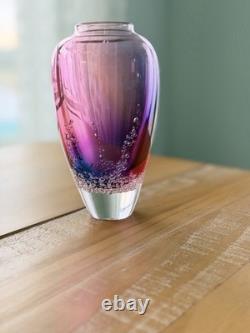 Buzz Blodgett Studio Art Glass Sea Foam Vase, Signed 1997 Pink/Purple 6.5