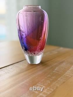 Buzz Blodgett Studio Art Glass Sea Foam Vase, Signed 1997 Pink/Purple 6.5