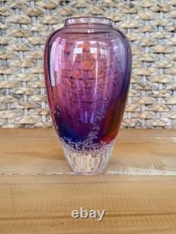 Buzz Blodgett Studio Art Glass Sea Foam Vase, Signed 1997 Pink/Purple 6.5