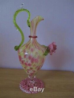 C1872 Salviati & C. Venetian Screziato Glass Vase Ewer Pink Green White Venetian