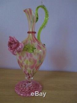 C1872 Salviati & C. Venetian Screziato Glass Vase Ewer Pink Green White Venetian