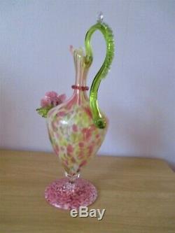 C1872 Salviati & C. Venetian Screziato Glass Vase Ewer Pink Green White Venetian