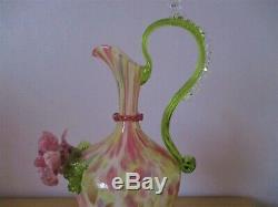 C1872 Salviati & C. Venetian Screziato Glass Vase Ewer Pink Green White Venetian