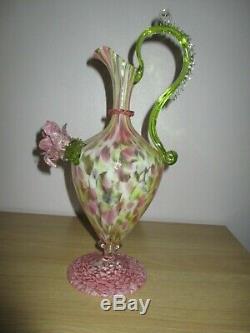 C1872 Salviati & C. Venetian Screziato Glass Vase Ewer Pink Green White Venetian