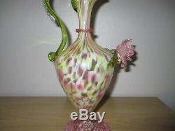 C1872 Salviati & C. Venetian Screziato Glass Vase Ewer Pink Green White Venetian