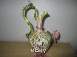 C1872 Salviati & C. Venetian Screziato Glass Vase Ewer Pink Green White Venetian