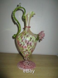 C1872 Salviati & C. Venetian Screziato Glass Vase Ewer Pink Green White Venetian