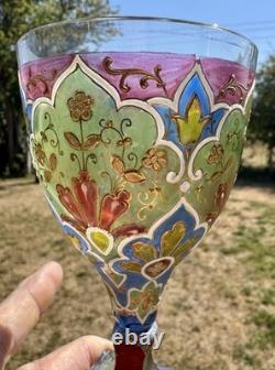 C1900 Square Foot Fritz Heckert'Jodhpur'-series Polychrome & Gilded Wine Glass