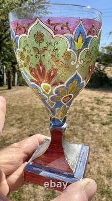 C1900 Square Foot Fritz Heckert'Jodhpur'-series Polychrome & Gilded Wine Glass