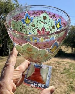 C1900 Square Foot Fritz Heckert'Jodhpur'-series Polychrome & Gilded Wine Glass