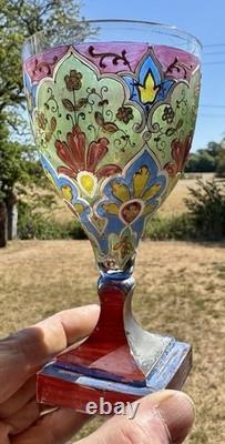 C1900 Square Foot Fritz Heckert'Jodhpur'-series Polychrome & Gilded Wine Glass