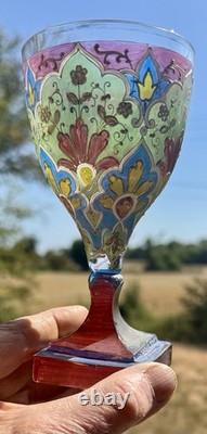 C1900 Square Foot Fritz Heckert'Jodhpur'-series Polychrome & Gilded Wine Glass