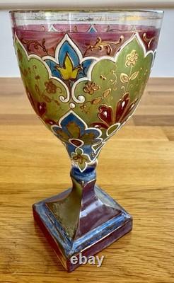 C1900 Square Foot Fritz Heckert'Jodhpur'-series Polychrome & Gilded Wine Glass