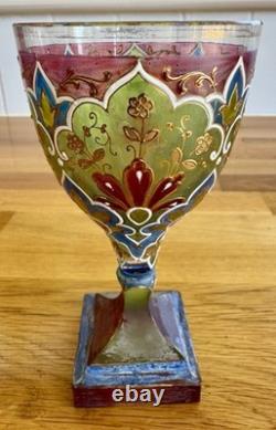 C1900 Square Foot Fritz Heckert'Jodhpur'-series Polychrome & Gilded Wine Glass