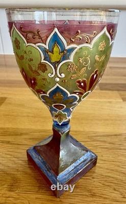 C1900 Square Foot Fritz Heckert'Jodhpur'-series Polychrome & Gilded Wine Glass