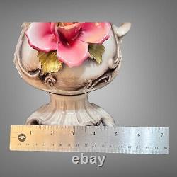 CAPODIMONTE Tall Old Vintage Pitcher Footed Vase Italy Ornate Pink Roses 13