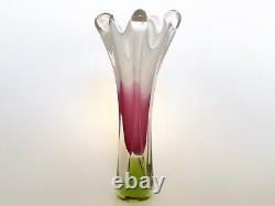 CHRIBSKA Art Glass Cranberry-Pink Vase Josef Hospodka Czech Bohemian