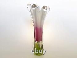 CHRIBSKA Art Glass Cranberry-Pink Vase Josef Hospodka Czech Bohemian