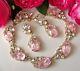 CZECH Icy Silver Pink Art Glass & Rhinestone Couture Necklace & Earring Set