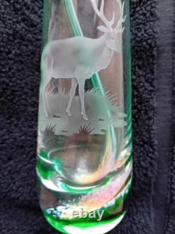 Caithness Glass Vase Deer Stag Green Stunning Green Pink and Orange pattern