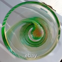 Caithness Glass Vase Deer Stag Green Stunning Green Pink and Orange pattern