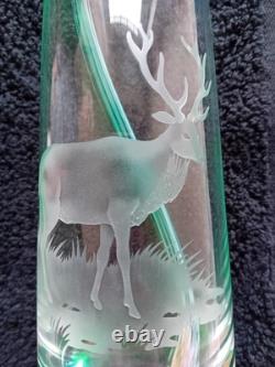Caithness Glass Vase Deer Stag Green Stunning Green Pink and Orange pattern