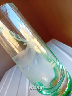 Caithness Glass Vase Deer Stag Green Stunning Green Pink and Orange pattern
