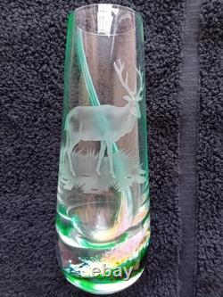 Caithness Glass Vase Deer Stag Green Stunning Green Pink and Orange pattern