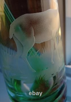 Caithness Glass Vase Deer Stag Green Stunning Green Pink and Orange pattern