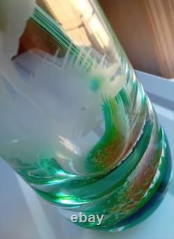 Caithness Glass Vase Deer Stag Green Stunning Green Pink and Orange pattern