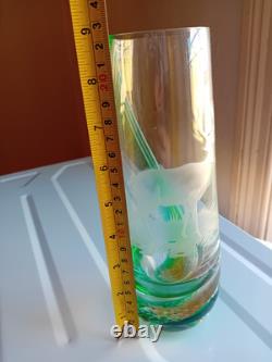 Caithness Glass Vase Deer Stag Green Stunning Green Pink and Orange pattern