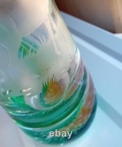 Caithness Glass Vase Deer Stag Green Stunning Green Pink and Orange pattern
