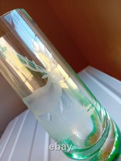 Caithness Glass Vase Deer Stag Green Stunning Green Pink and Orange pattern