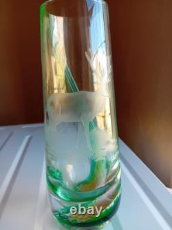 Caithness Glass Vase Deer Stag Green Stunning Green Pink and Orange pattern