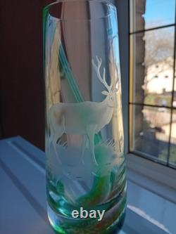Caithness Glass Vase Deer Stag Green Stunning Green Pink and Orange pattern