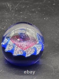 Caithness Scotland Paperweight Art Glass Signed Pink Heart Romance Signed Number
