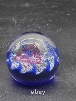 Caithness Scotland Paperweight Art Glass Signed Pink Heart Romance Signed Number