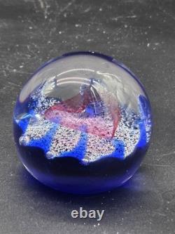 Caithness Scotland Paperweight Art Glass Signed Pink Heart Romance Signed Number