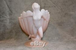 Cambridge Pink Art Glass Crown Tuscan Flying Nude Center Piece Bowl