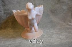 Cambridge Pink Art Glass Crown Tuscan Flying Nude Center Piece Bowl