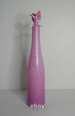 Carlo Moretti Art Glass Pink Bottle Decanter Flower Stopper Murano Italy