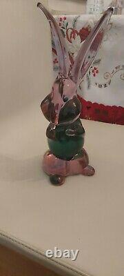 Cenedese Murano Sommerso Green Pink Italian Art Glass Bunny Rabbit Figure1960