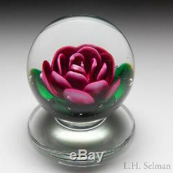 Charles Kaziun Junior pink crimp rose pedestal glass paperweight