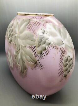 Charleton Consolidated Glass vase Hand Painted pink with grapes gold motif HTF